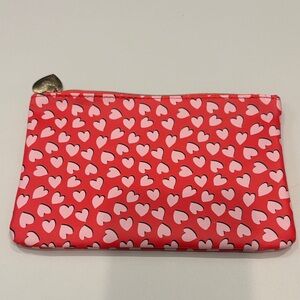 ipsy Red Cosmetic Pouch with Pink Heart Pattern